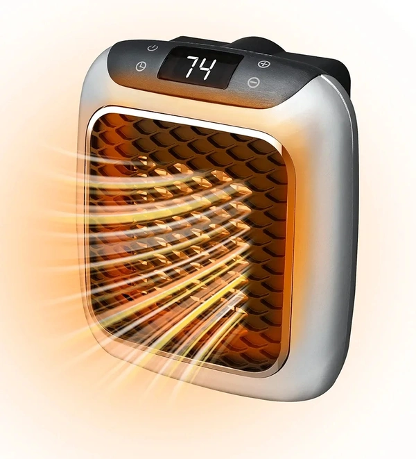 Portable Wall plug In Room Heater with Remote | Small Handy Electric Room Heater | Portable Electric Wall space Heater With Adjustable Thermostat and Timer Low Consumption 800w, Heater for Home - Gray
