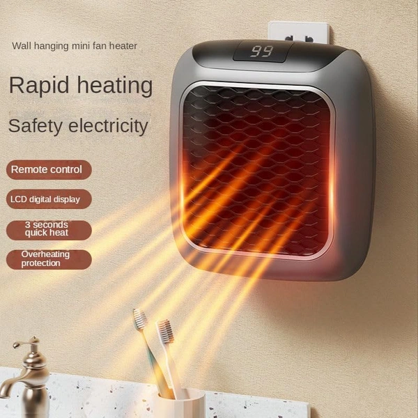 Portable Wall plug In Room Heater with Remote | Small Handy Electric Room Heater | Portable Electric Wall space Heater With Adjustable Thermostat and Timer Low Consumption 800w, Heater for Home - Gray