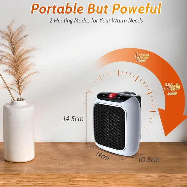 Portable Wall plug In Room Heater with Remote | Small Handy Electric Room Heater | Portable Electric Wall space Heater With Adjustable Thermostat and Timer Low Consumption 800w, Heater for Home - Gray