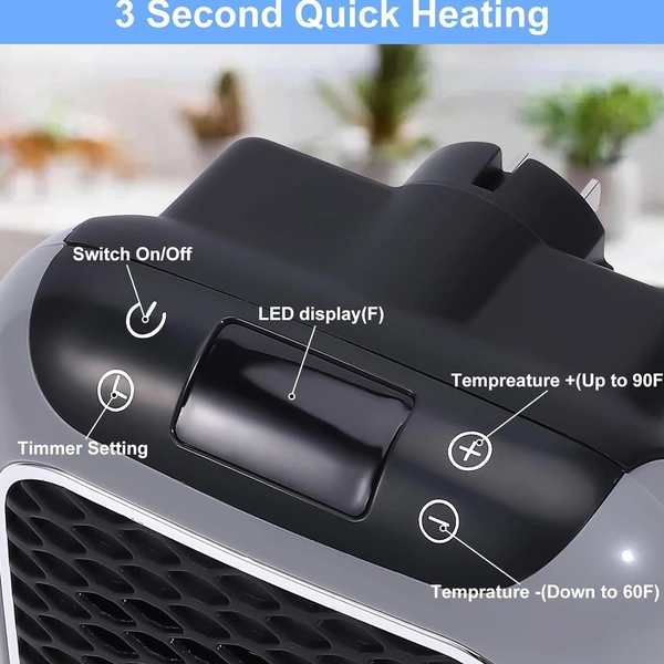 Portable Wall plug In Room Heater with Remote | Small Handy Electric Room Heater | Portable Electric Wall space Heater With Adjustable Thermostat and Timer Low Consumption 800w, Heater for Home - Gray