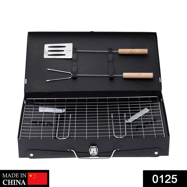 0125 Stainless Steel Briefcase Style Barbecue Grill Toaster (Medium, Black)