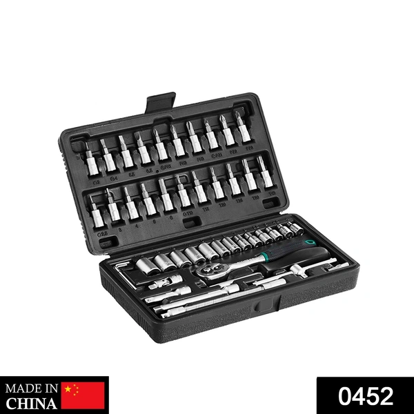 0452 -46pcsMetal 1/4 Socket Set (Black, 46pcs)