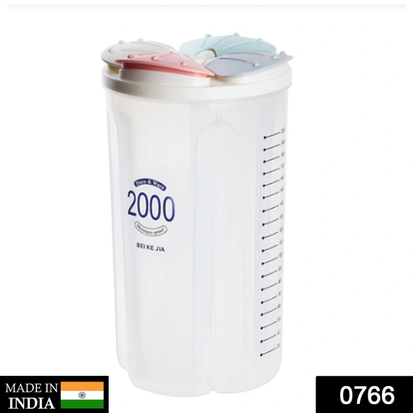 0766 Kitchen Storage - Transparent Sealed Cans/Jars/Storage Box 4 Section (2000ml)