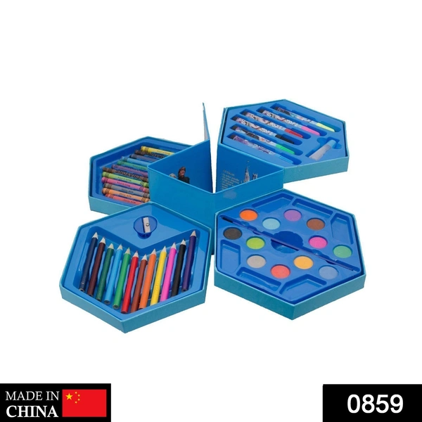 0859 46 Pcs Plastic Art Colour Set with Color Pencil, Crayons, Oil Pastel and Sketch Pens