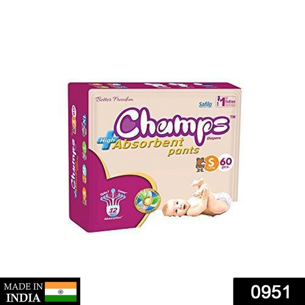 0951 Premium Champs High Absorbent Pant Style Diaper Small Size, 60 Pieces (951_Small_60)