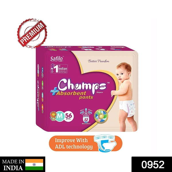 0952 Premium Champs High Absorbent Pant Style Diaper Medium Size, 40 Pieces (952_Medium_40)