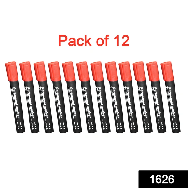1626 Red Permanent Markers for White Board (Pack Of 12)