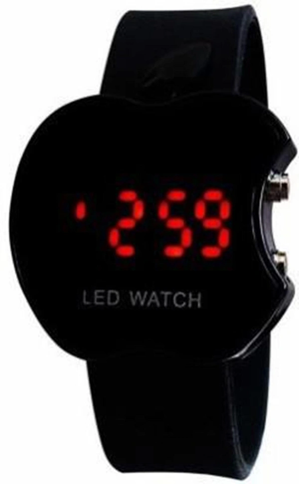 MVS Trendy Unisex Black Rubber Digital Watch- Apple Shape