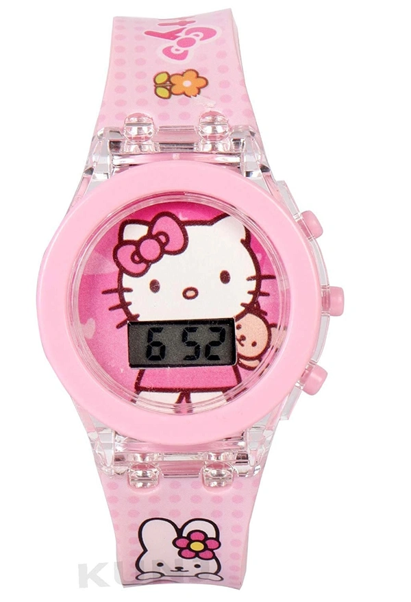 MVS Classic Glowing Watch With 7 Colors Fleshing Lights -Hello Kitty