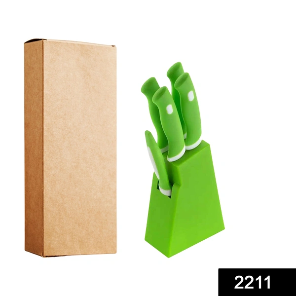 2211 Stainless Steel Knife & Peeler Set with Stand - 6 Pcs