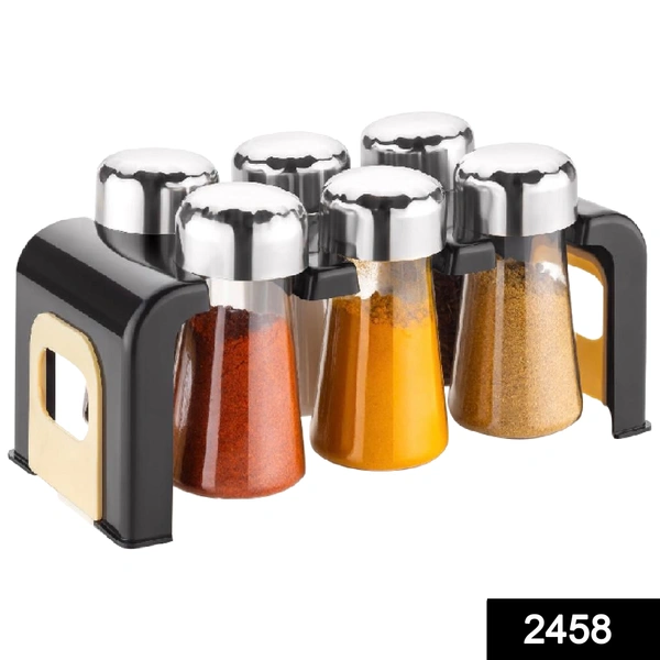 2458  Spice Jar Kitchen Storage Round Jars Airtight Steel Cap (Set Of 6)