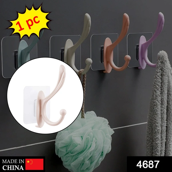 4687 Self Adhesive Plastic Wall Hook for Home (Multi Color)