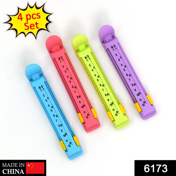6173 Small Multipurpose Food Snack Plastic Bag Clip Sealer/Packet Sealer Clamps/Manual Vacuum Bag Sealer/Food Pouch Clip/Bag Zipper/Food Clips Sealer for Home Kitchen, Set of 4 (Multicolor)