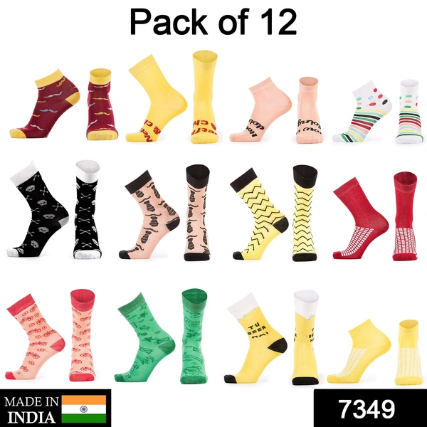 7349 Men s Pattern Dress Funky Fun Colorful Crew Socks 12 Assorted Patterns