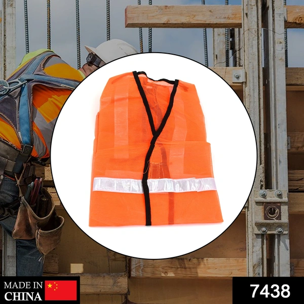 7438 Orange Safety Jacket For Having protection against accidents usually in construction area s.