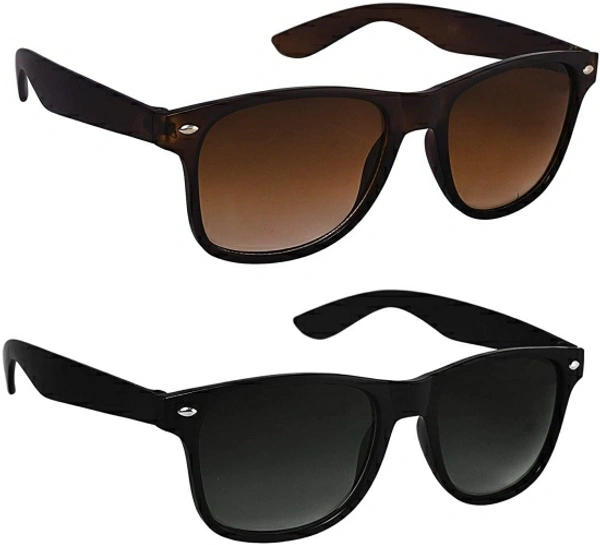 Maxa Rectangular, Wayfarer, Oval, Sports Sunglasses - Black+ Brown, Small