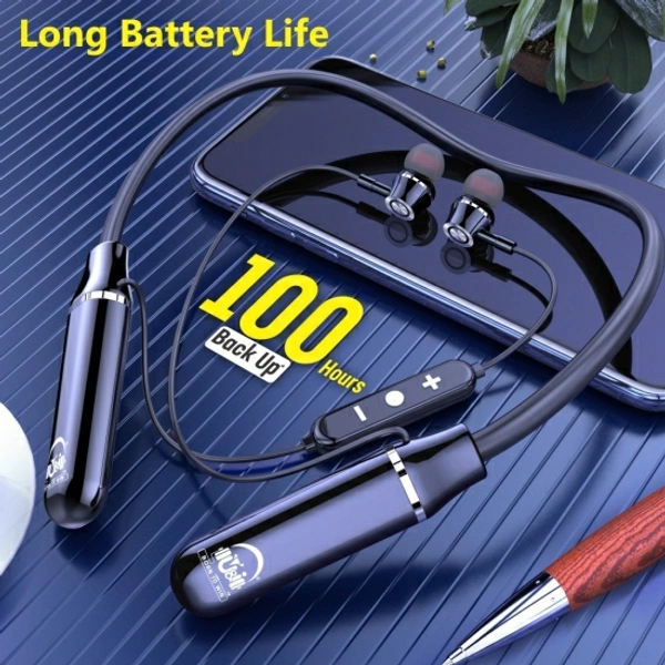 U&I Bigger 100hrs Battery Backup Wireless Neckband Bluetooth Headset - Black, Free