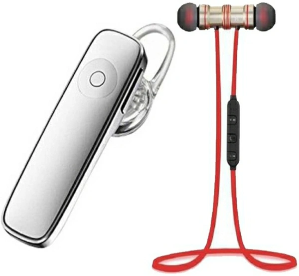 Magnet Red & K1 White Bluetooth Pack of 2 Bluetooth Headset Bluetooth Headset - Red + White, Free 