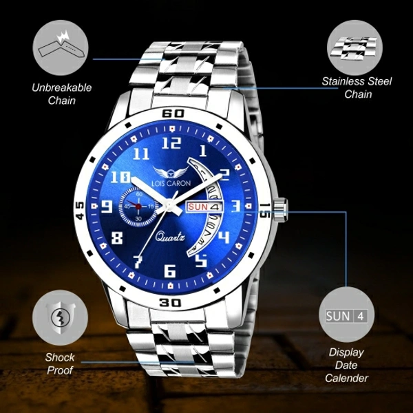 LOIS CARON LCS-8188 DAY & DATE FUNCTIONING WATCH FOR BOYS Analog Watch  - Blue, Free