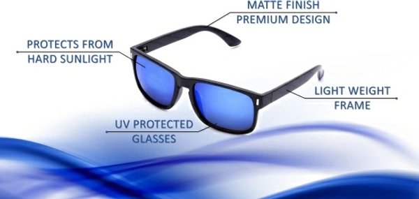 CASADO Combo Set of Wayfarer Sunglass and Elegant Watch with Premium Gift Box Packaging - Blue, Free
