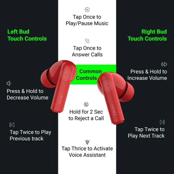 Mivi Duopods F30 with 42 hours battery Fast Charging TWS Bluetooth Headset - Red, Free, 202213, 4.5★