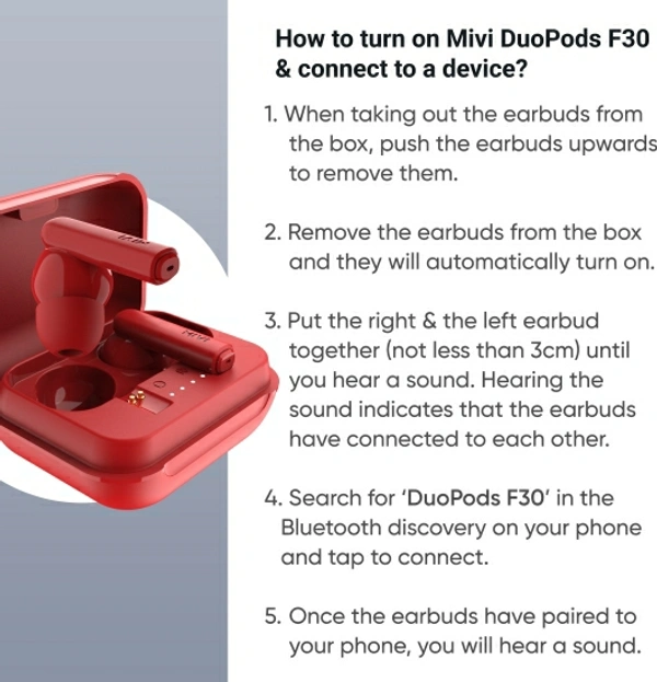 Mivi Duopods F30 with 42 hours battery Fast Charging TWS Bluetooth Headset - Red, Free, 202213, 4.5★