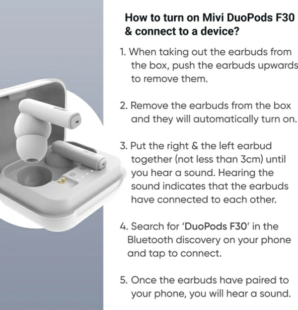 Mivi Duopods F30 with 42 hours battery Fast Charging TWS Bluetooth Headset - White, Free, 202212, 4.6★