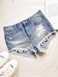 H&M Micky Booty Shorts - Blue, 28-29 In (high rise)
