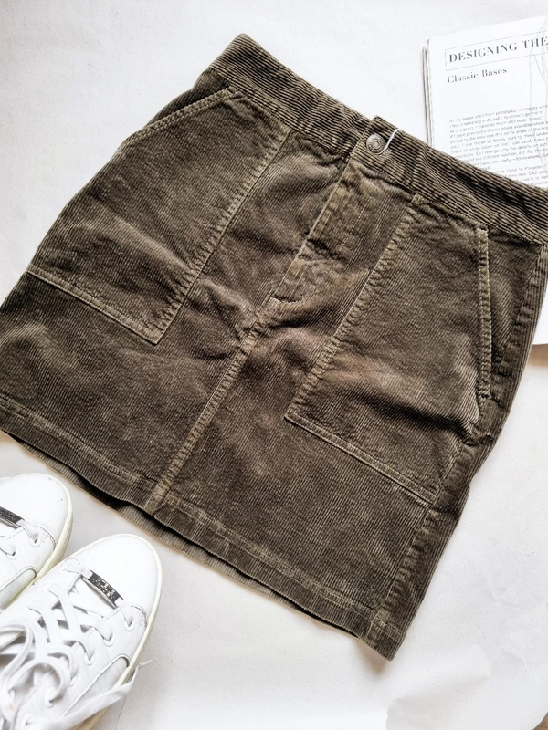 H&M Corduroy Skirt  - Olive Green , 28-30 In (high waist)