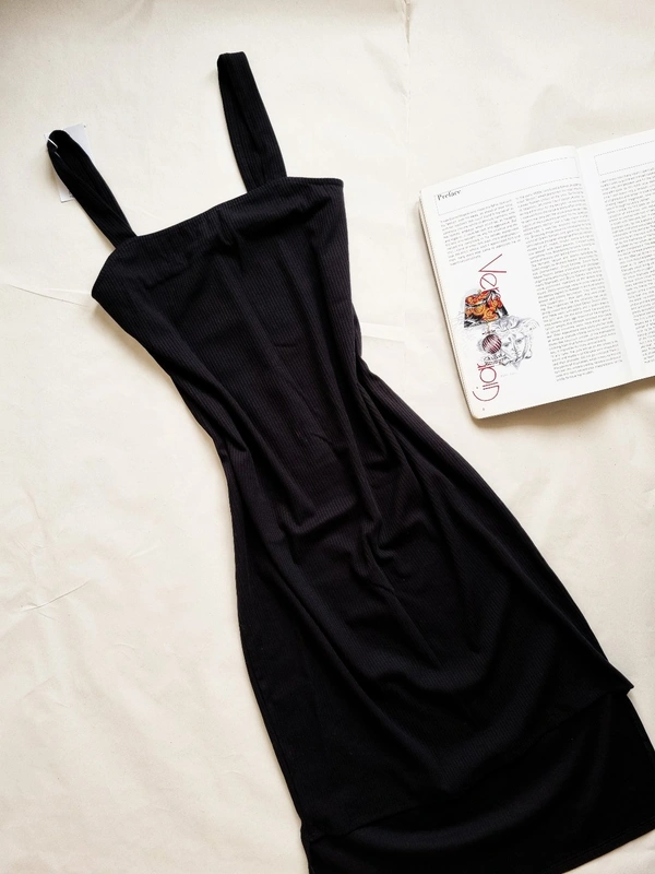 Ribbed Black Dress  - Black, L
