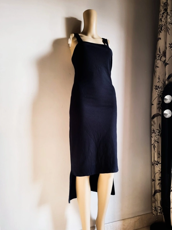 Ribbed Black Dress  - Black, L