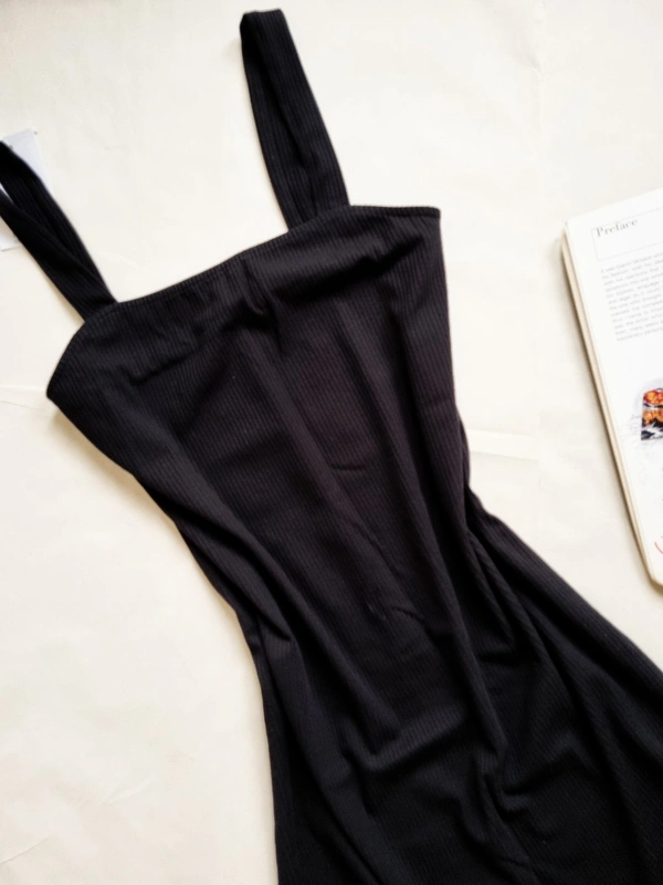 Ribbed Black Dress  - Black, L