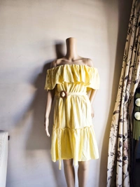 By Very  Off Shoulder Dress - Pastel Yellow , S
