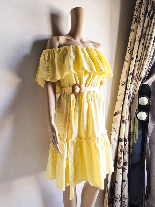 By Very  Off Shoulder Dress - Pastel Yellow , S