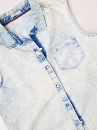 Lee Acid Washed Buttoned Top  - Baby Blue, M