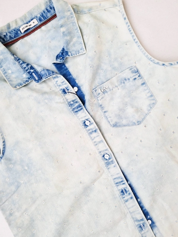Lee Acid Washed Buttoned Top  - Baby Blue, M