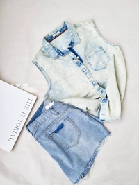 Lee Acid Washed Buttoned Top  - Baby Blue, M