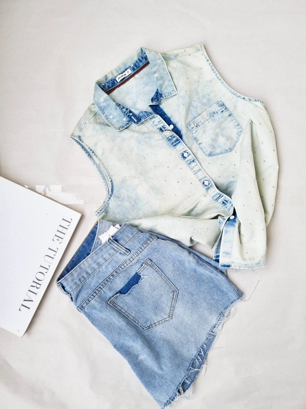 Lee Acid Washed Buttoned Top  - Baby Blue, M