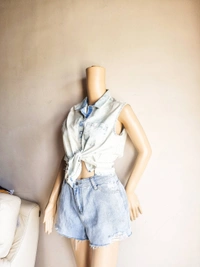 Lee Acid Washed Buttoned Top  - Baby Blue, M
