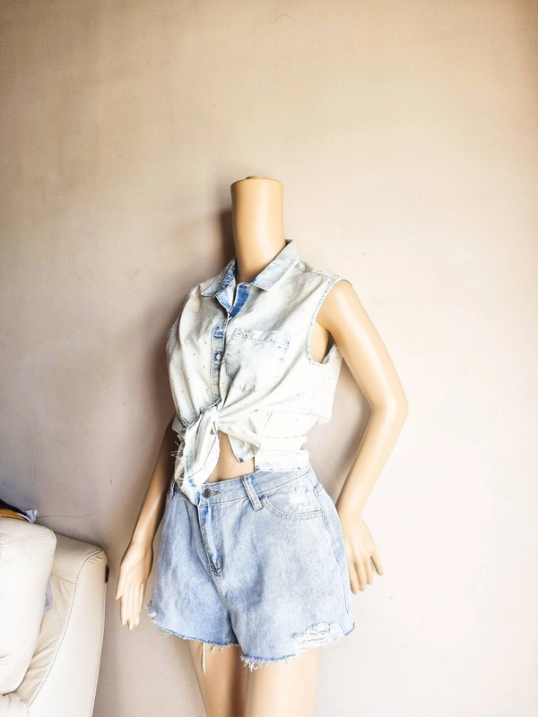 Lee Acid Washed Buttoned Top  - Baby Blue, M