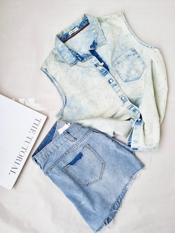 Lee Acid Washed Buttoned Top  - Baby Blue, M