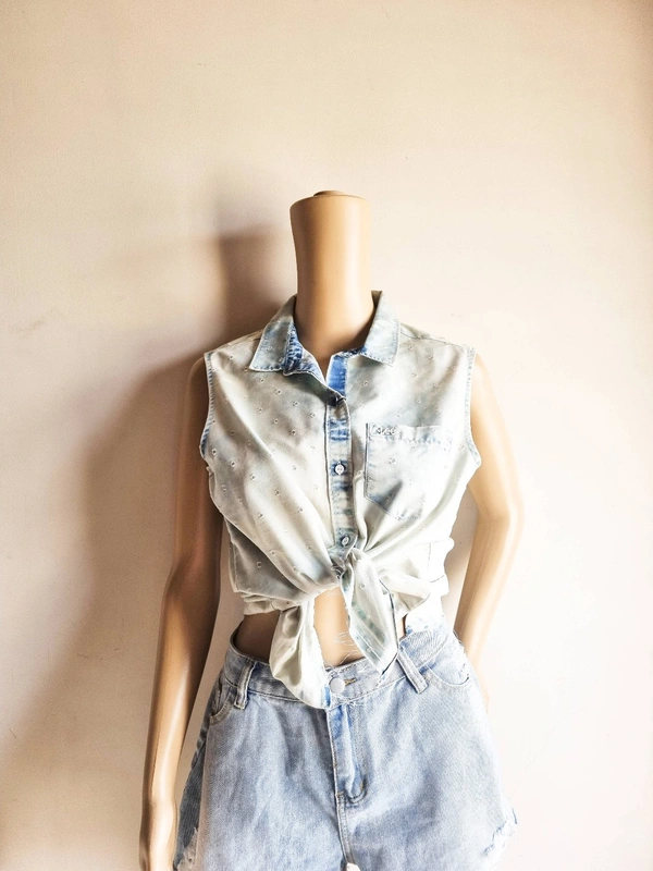 Lee Acid Washed Buttoned Top  - Baby Blue, M