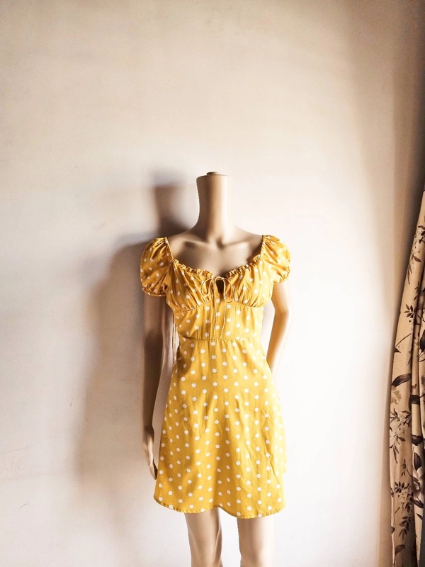 Berrylush  Sweetheart Neck Dress - Mustard, M