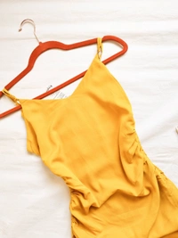 Berrylush  Ruched Dress - Mustard , M