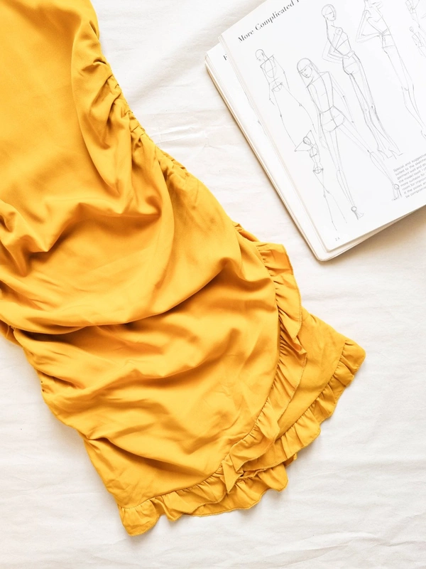Berrylush  Ruched Dress - Mustard , M