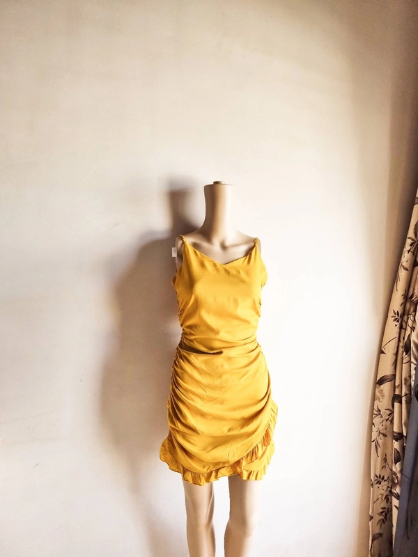 Berrylush  Ruched Dress - Mustard , M