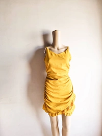 Berrylush  Ruched Dress - Mustard , M