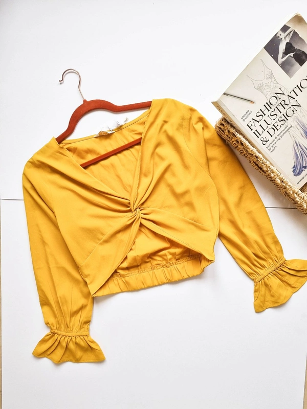 Bishop Sleeves Crop Top - Mustard , M