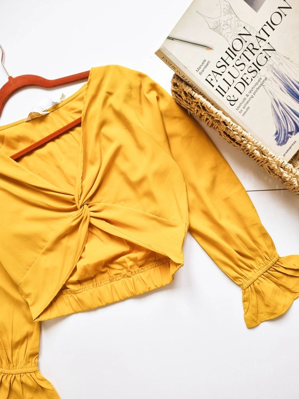 Bishop Sleeves Crop Top - Mustard , M