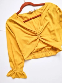 Bishop Sleeves Crop Top - Mustard , M